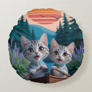 Coussins Ronds « Chatons aventureux au coucher du soleil – Chat m
