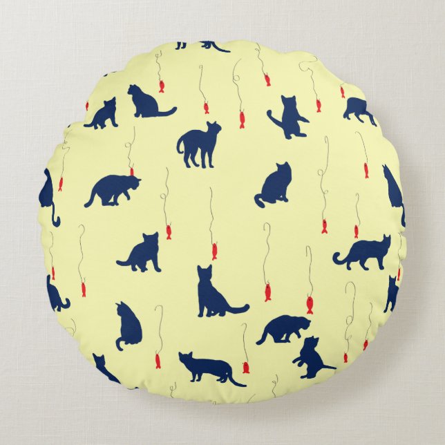 Coussins Ronds Chatons bleus et poissons rouges (Devant)