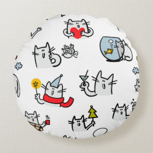 Coussins Ronds Chats amusants, lait et magie.