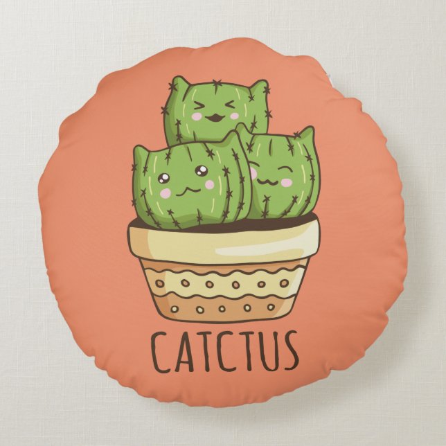 Coussins Ronds Chats Cactus Mignons (Dos)