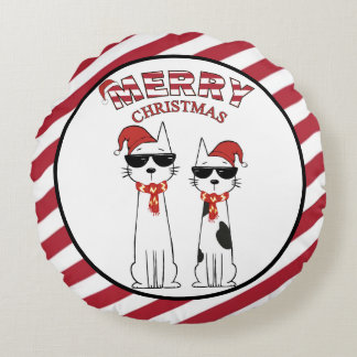 Coussins Ronds Chats cools rayés Joyeux Noël