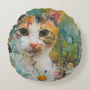 Coussins Ronds Chats d'aquarelle Boho - Art de la féline terrestr