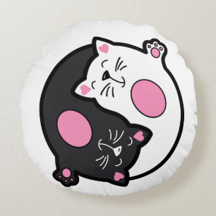 Coussins Ronds Chats endormis Yin Yang en noir et blanc