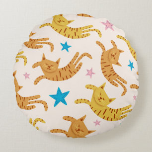 Coussins Ronds Chats et étoiles de Whimsical : Motif de mode pour