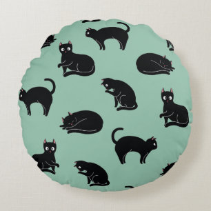 Coussins Ronds Chats noirs Motif sans couture