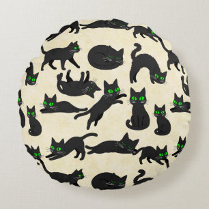 Coussins Ronds Chats noirs Yeux verts Adorables chatons Crème cha