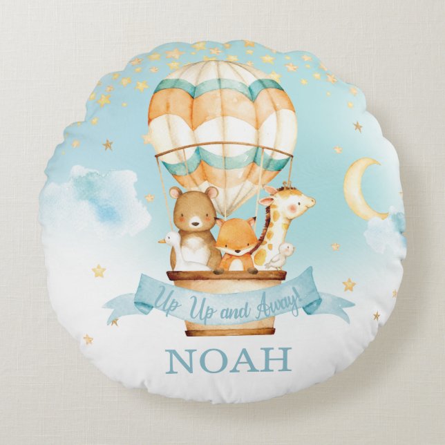 Coussins Ronds Chaud Air Balloon Cute Baby Animal Boy Nursery Déc (Devant)