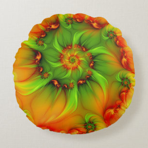 Coussins Ronds Chaud Été Vert Orange Abstrait coloré Fractal