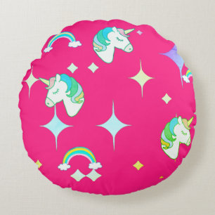 Coussins Ronds Chaud rose et vert Unicorne arc-en-ciel Lève oreil