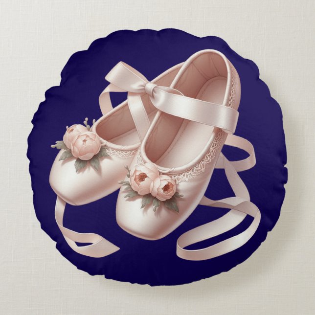 Coussins Ronds Chaussons de ballet avec ruban et embellissements  (Devant)