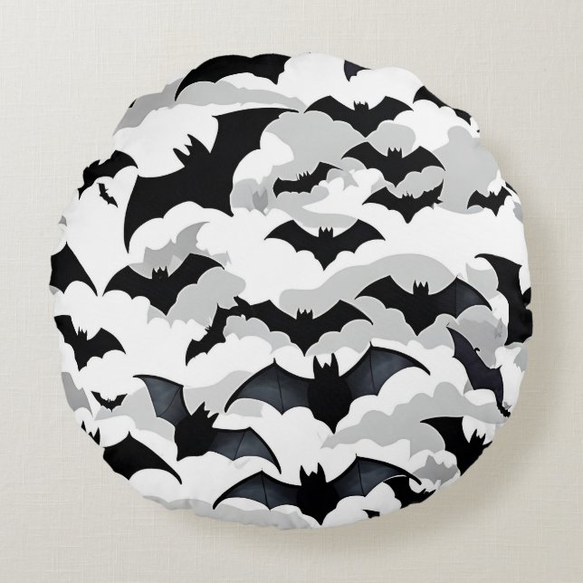 Coussins Ronds Chauve-souris d'Halloween (Devant)
