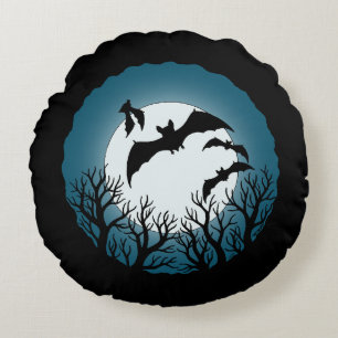Coussins Ronds Chauves-souris et arbres contre la lune