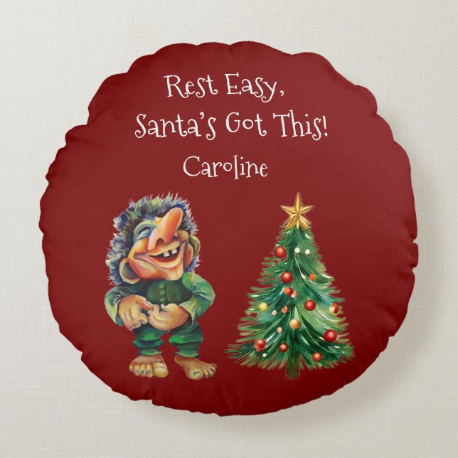 Coussins Ronds Cheeky Christmas Troll et Tree Delight (Devant)