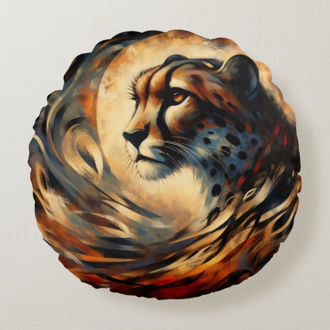 Coussins Ronds Cheetah Harlem Renaissance Peinture moderne (Devant)