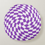 Coussins Ronds Chèques de Lavande violet rétro À damiers déformés<br><div class="desc">Parfait coussin design dépoli à damiers aux couleurs pastel,  plein de grandes vibes. Motif moderne de vérificateurs déformés. Ce joli design rétro psychédélique vous emmène au pays des merveilles. Chèques déformés aux couleurs pastel. Chèques filaires et tourbillons,  à damiers motif pastel</div>