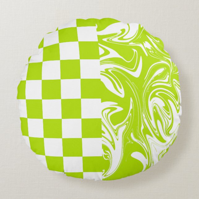 Coussins Ronds Chèques et permules en vert et blanc de chaux (Devant)