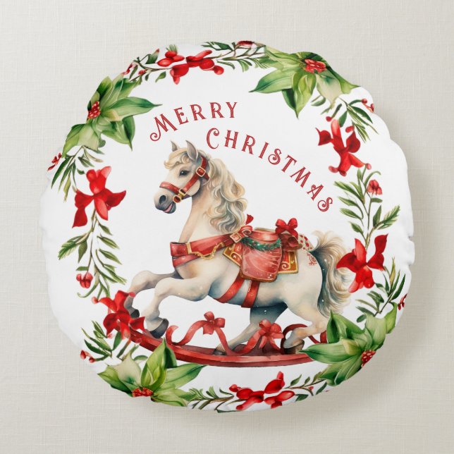 Coussins Ronds Cheval à roche Joyeux Noël (Devant)