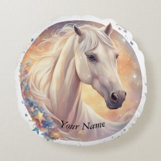 Coussins Ronds cheval blanc, aquarelle pastel