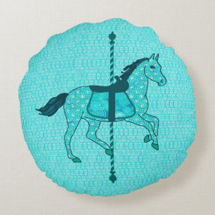 Coussins Ronds Cheval de carrousel - Turquoise et Aqua