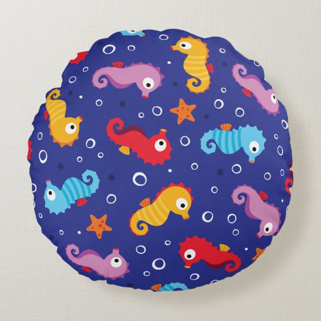 Coussins Ronds Cheval de mer motif sans couture (Devant)