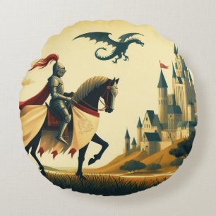 Coussins Ronds Chevalier médiéval/dragon/château fantastique