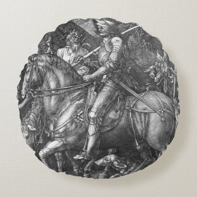 Coussins Ronds Chevalier, mort et le diable, 1513 (gravure) (Devant)