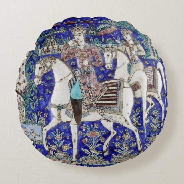 Coussins Ronds Chevaliers Perse bleu ciel blanc | (Devant)
