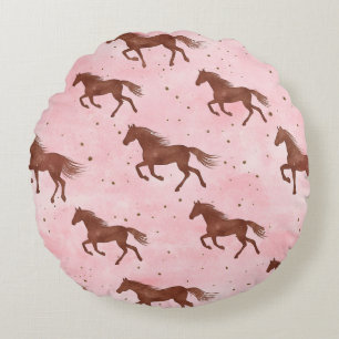 Coussins Ronds Chevaux Brun Rose Féminin Rayures