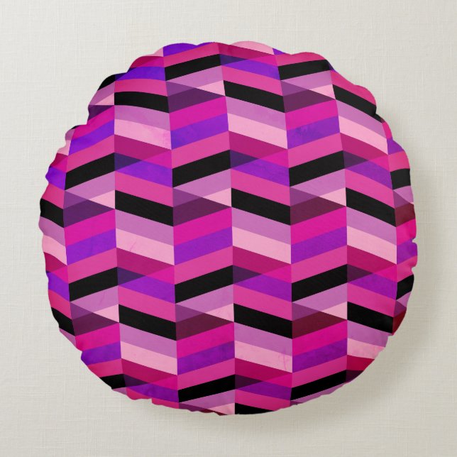 Coussins Ronds Chevron/Herringbone abstrait | Violets et Violet (Devant)