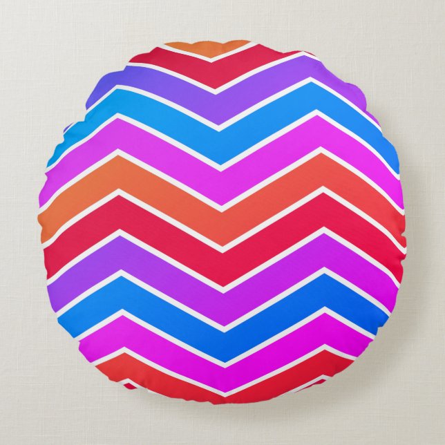 Coussins Ronds Chevron rouge et bleu, oreiller à lancer (Devant)