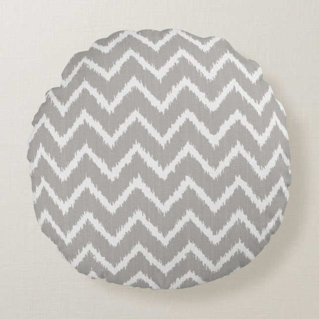 Coussins Ronds Chevrons d'Ikat - gris argenté et blanc (Devant)