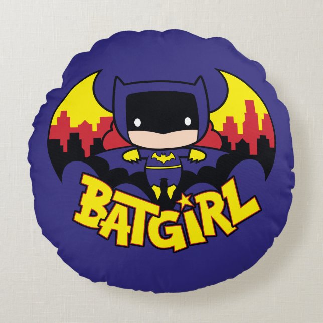 Coussins Ronds Chibi Batgirl avec Gotham Skyline & Logo (Devant)