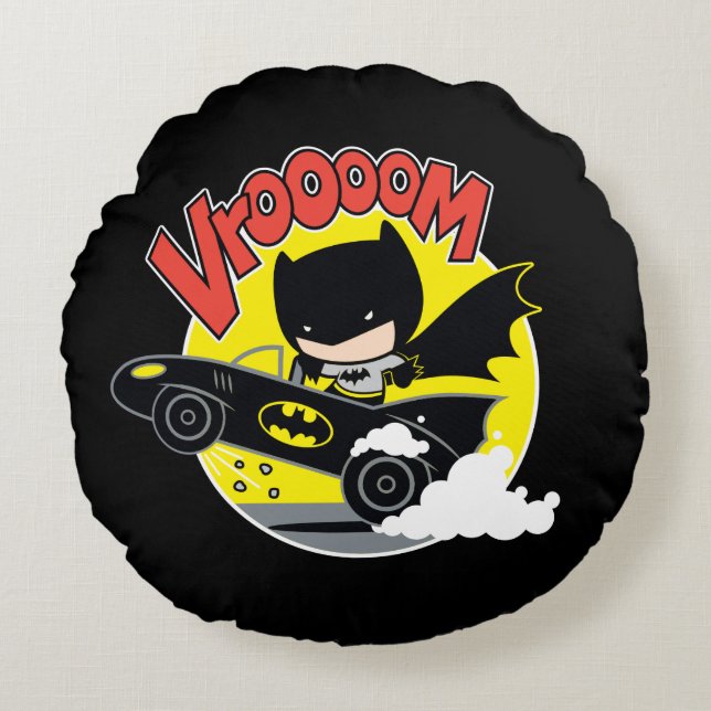 Coussins Ronds Chibi Batman Dans Le Batmobile (Devant)