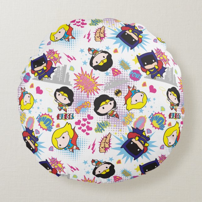 Coussins Ronds Chibi Super Heroine Motif (Devant)