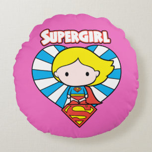Coussins Ronds Chibi Supergirl Starburst Coeur et logo