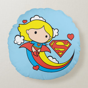 Coussins Ronds Chibi Supergirl volant arc-en-ciel