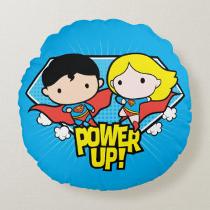 Coussins Ronds Chibi Superman & Chibi Supergirl Power Up!
