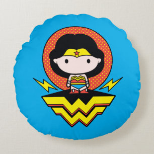 Coussins Ronds Chibi Wonder Woman avec Pois et logo