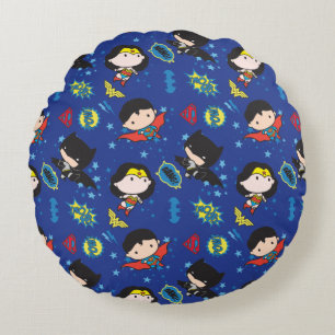 Coussins Ronds Chibi Wonder Woman, Superman et Batman Motif
