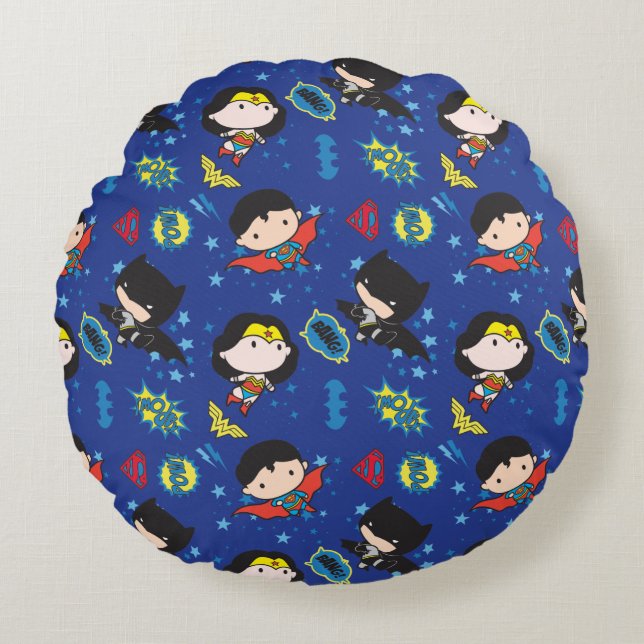 Coussins Ronds Chibi Wonder Woman, Superman et Batman Motif (Devant)