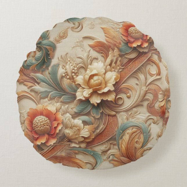 Coussins Ronds Chic, Elegant Crèmes & cuir texture fleur look (Devant)