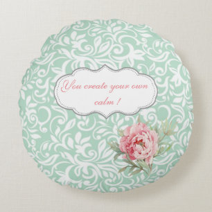 Coussins Ronds Chic Elegant Damask, Rose, Message Motivationnel