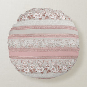 Coussins Ronds Chic Élégant Rose Floral Dentelle Vintage