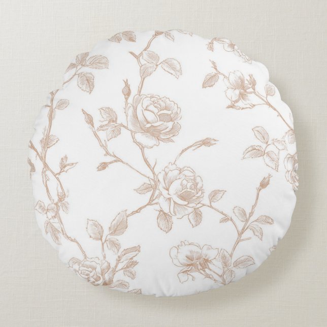Coussins Ronds Chic Fleur Blanc Crème Joli (Devant)