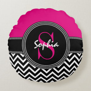 Coussins Ronds Chic Monogram Chevron - S est pour Sophia