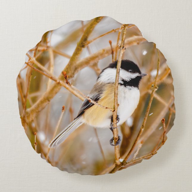 Coussins Ronds Chickadee au plafond noir - Photo originale (Dos)