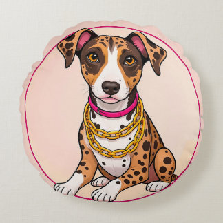 Coussins Ronds Chien adorable avec médaille Chien décoratif gagna