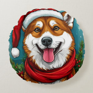 Coussins Ronds Chien adorable en tenue de Père Noël