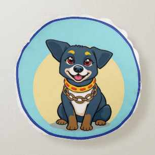 Coussins Ronds Chien animé mignon avec collier