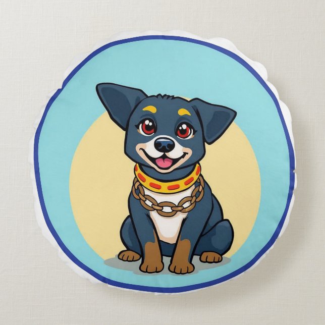 Coussins Ronds Chien animé mignon avec collier (Devant)